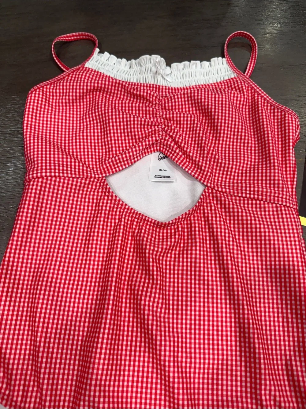 art class Red Gingham One-Piece Swimsuit with Lace Trim